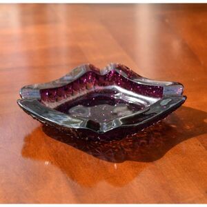 Amethyst Purple Pressed Glass Ashtray - Daisy and Button Pattern Square - 5.75"